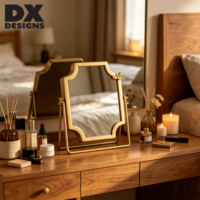 DX Designs Goldener Bienen-Dekor Tisch-Schminkspiegel Vintage Metall Schwenkbarer Kosmetikspiegel für Schlafzimmer-Dekoration