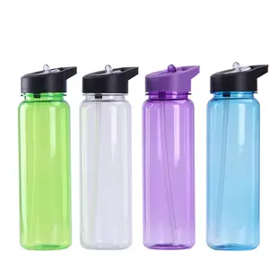 Portable 700ml Clear Plastic Suction Nozzle Straw Sports Water Bottle