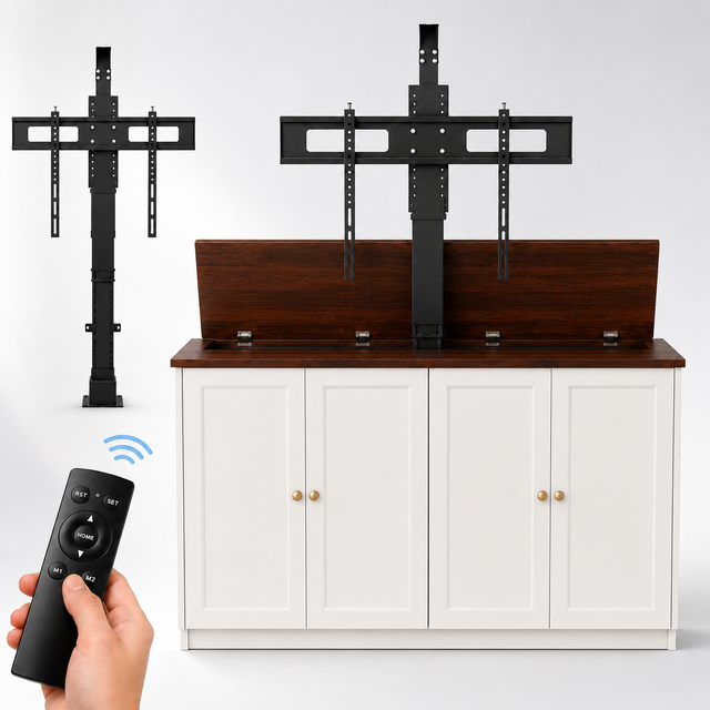 Hydraulic TV Lift Automatic TV Bracket 32"-75" Steel Cabinet Stands Motorized TV Rack Monitor Holder Wireless RF Remote Control