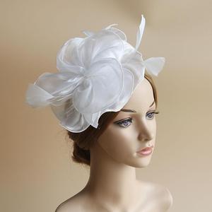 Venta al por mayor moda ligera lujo Organza flor Retro velo etéreo estético artístico pluma malla tocado Festival sombrero - Product Image 1