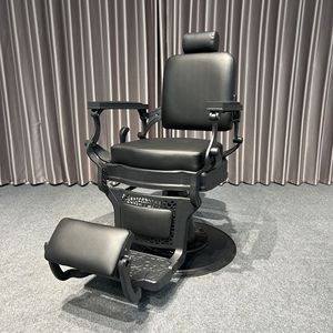 Fauteuil de barbier rétro pour hommes avec accoudoirs rotatifs en métal, pivotant à 360 degrés, réglable en hauteur, <span class=keywords><strong>repose</strong></span>-pieds pour salon de coiffure - Product Image 4