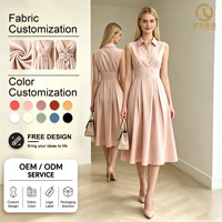 Robe midi élégante rayée personnalisée pour femme, robe décontractée rose avec col polo et taille cintrée, impression numérique, écologique