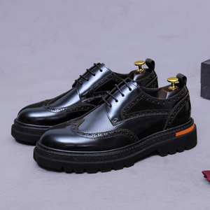 Chaussures derby à lacets pour hommes en cuir véritable lisse, style business décontracté, avec semelle épaisse en cuir de boeuf, chaussures pour hommes - Product Image 6