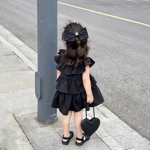 Fldress Underdress siyah kek etek parti giyim 2-7 yaşındaki 2023 moda elbiseler kore tarzı 2 yıl kız bebek elbise