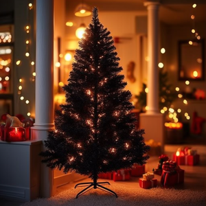 Sapin de Noël en PVC noir de 1,80 m avec 1 600 branches, décoration intérieure, base de support, branches pliables, installation facile - Product Image 2