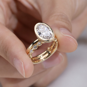 Messi Jewelry MSR-2132 18K Gold Oval Shape Bezel Setting Lab Grown <b>Diamond</b> Wedding <b>Ring</b> Set - Product Image 5