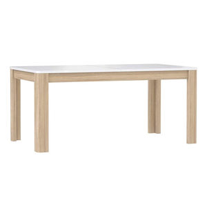 <span class=keywords><strong>Table</strong></span> à manger extensible au design moderne 160 cm Plateau laqué <span class=keywords><strong>blanc</strong></span> et base en bois naturel - Product Image 1