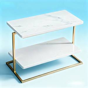 2 Tier <strong>Marble</strong> Organizer <strong>Tray</strong> with Metal Handle | Luxury Double Layer <strong>Marble</strong> <strong>Tray</strong> for Bathroom Vanity, Hotel &amp; Home Decoration - Product Image 4