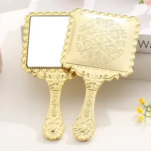 Luxury Gold Vintage Handheld Mirror Round Square Shape Plastic Handle Cosmetic Mirrors Beauty Makeup Hand held Mirror For Women