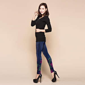 Jeans en denim à la mode pour femmes, leggings de fitness déchirés, leggings slim à imprimé floral - Product Image 4