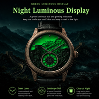 Montre mécanique automatique pour homme MARK FAIRWHALE, style montagnes et rivières, cadran vert lumineux, étanche, esthétique orientale FW-6063