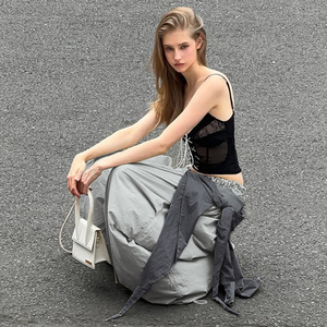 Pantalon cargo long à fronces et à volants, coupe ample, style West Coast, tendance Hot Girl Europe-Amérique, unique, streetwear décontracté et relaxé - Product Image 5