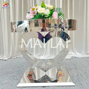 Mirror silver love shape bride and groom event decoration cake table