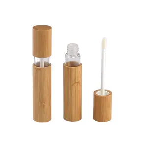 Emballage cosmétique en bambou, 8ml, vide, transparent, brillant à lèvres, avec tube, 10 pièces