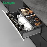 Kangyale keranjang lemari peralatan makan, rak mangkuk aluminium multifungsi, keranjang laci tarik perangkat keras kabinet