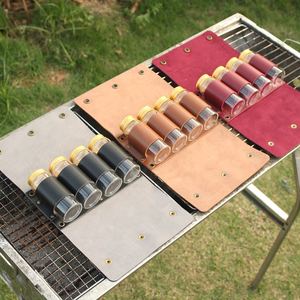 Camping <b>Spice</b> Kit with 4 <b>Jars</b> Foldable PU Leather <b>Spice</b> Holder Seasoning Storage Bag for Outdoor Picnic BBQ - Product Image 3