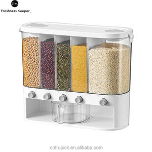 Wall Mounted 5 Grid Plastic Dry Food Dispenser Rice Dispenser 25 Pounds Kitchen Food Dispenser For Rices Grains Beans