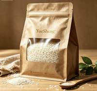 Sachet de riz en kraft enduit de PLA biodégradable avec fenêtre et fermeture éclair, robuste, compostable, écologique, grande capacité, qualité alimentaire, vente en gros