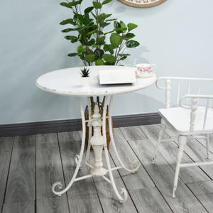 Table Basse de Jardin Extérieure Vintage en Fer Forgé Vieilli Blanc Délavé – Meuble Durable et Facile à Installer pour la Maison - Product Image 2