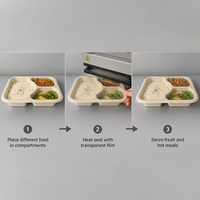 Barquette à repas prêts-à-manger à 3 compartiments en bagasse de canne à sucre avec revêtement PLA, faible coût de moulage personnalisé, conteneur alimentaire congelé compostable sans PFAS