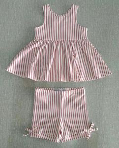 Set Estivo per <span class=keywords><strong>Bambina</strong></span> in Cotone e Spandex, Top Senza Maniche a Righe Rosse e <span class=keywords><strong>Pantaloncini</strong></span>, Completo 2 Pezzi - Product Image 2