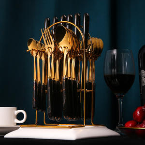 24-piece Stainless Steel Cutlery Set Ceramic Handle Cutlery Storage Rack <b>Christmas</b> <b>Gift</b> Cutlery Set - Product Image 2