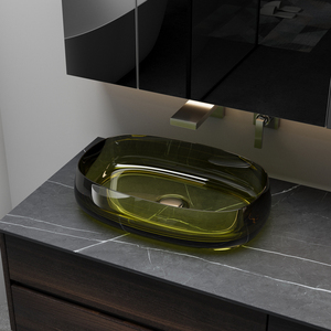 Lavabo Moderno di Alta Qualità in Resina Trasparente Quadrato Artistico per Bagno di Casa e Hotel con Scarico Design Elegante - Product Image 4