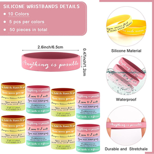 Pulsera con citas inspiradoras de goma de silicona multicolor personalizada, pulsera motivacional con logotipo - Product Image 2