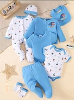 Ensemble de 8 pièces unisexe pour nouveau-né : Vêtements pour tout-petits, style animal mignon, grenouillères épaisses/fines pour bébé
