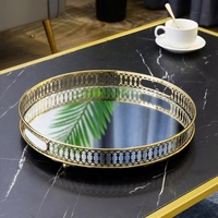 Table cosmétique de luxe légère de haute qualité 25x35cm, miroir carré en verre doré, plateau décoratif en métal, décoration d'hôtel
