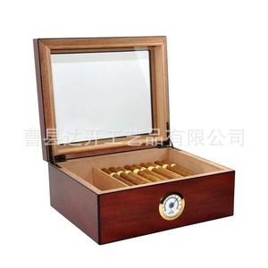 Humidor à cigares en bois rectangulaire avec couvercle en verre et hygromètre, boîte de rangement de bureau - Product Image 4
