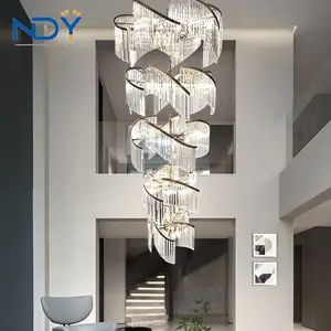 Moderne Luxe Design Op Maat Hangende Hanglamp Woonkamer Roterende Trap Villa Amerikaanse Grote Kristallen Lange Kroonluchter