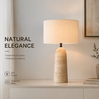 Lampe de table en travertin de luxe avec abat-jour en tissu E27, lampe de chevet moderne en pierre naturelle pour la maison et l'hôtel