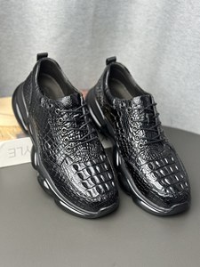 Zapatillas Casuales de Cuero para Hombre - Diseño en Piel de Cocodrilo 100% Negra con Suela Gruesa, Ligeras y Cómodas para Caminar - Product Image 3