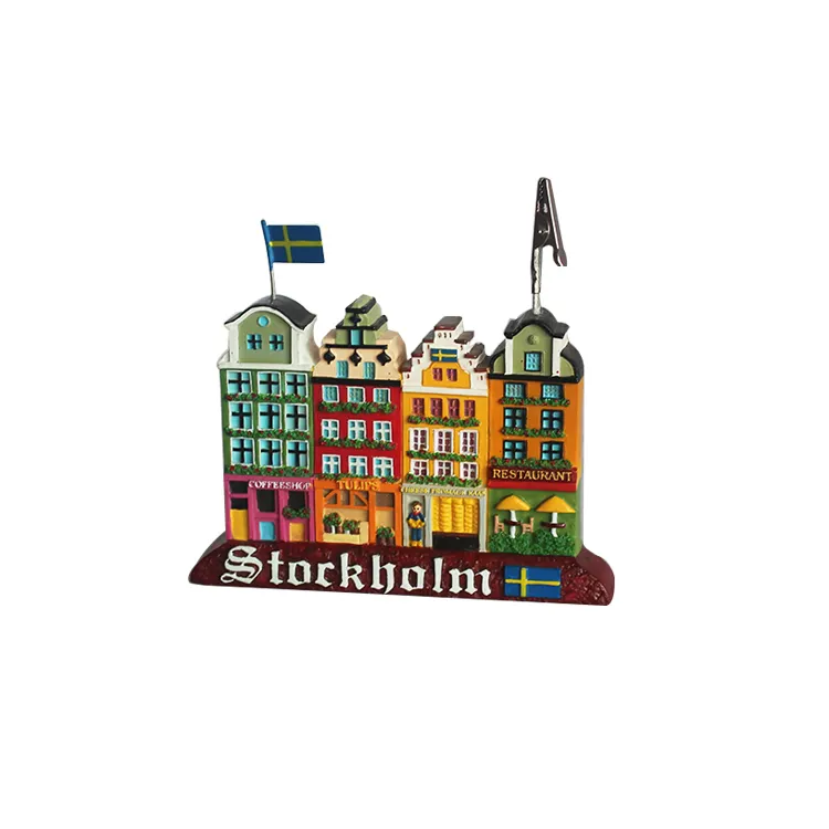Patung kecil klip kartu kota Tengara kustom buatan tangan poliresin Stockholm