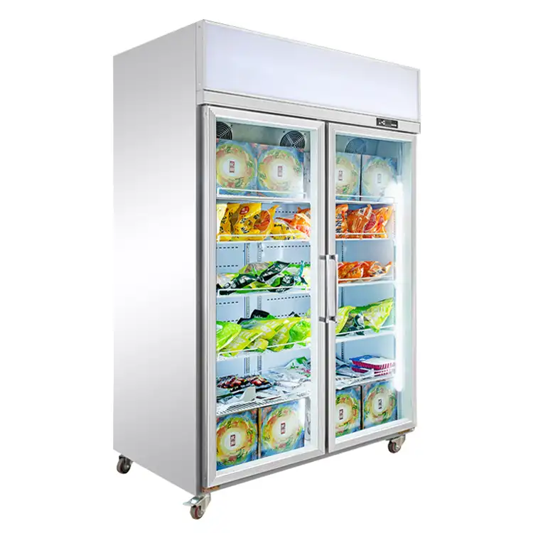 1260 litro bianco porta a doppio vetro merchandising visualizzazione frigorifero congelatore