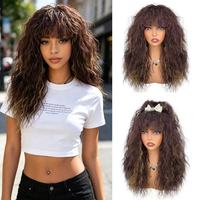 Perruque HJ pour femme, brun moyen, luxe, entièrement en dentelle, qualité supérieure, cheveux longs bouclés, fibre haute température, couvre-tête complet, naturelle et volumineuse