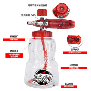 Pistola de Espuma Mingou Roja de Aluminio de Alta Presión para Lavado de Autos, Manual con Accesorios para Limpieza de Vehículos - Product Image 5