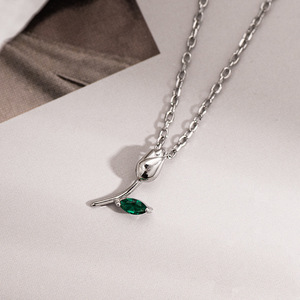 Joyería Fina Elegante, Collar con Colgante de Flor de Tulipán de Plata de Ley 925 con Circonita <span class=keywords><strong>Esmeralda</strong></span>, Regalo para Mujer, Novia, Anillo Floral de Plata - Product Image 2