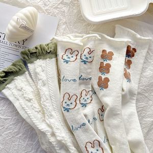 <b>White</b> <b>Lace</b> Mid Calf Socks Women Thermo Japanese Style Green Long Socks Autumn Winter Fashion - Product Image 2