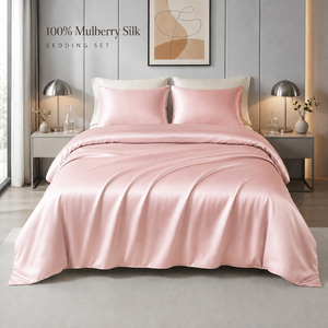 Parure de <span class=keywords><strong>lit</strong></span> personnalisée 4 pièces en soie unie avec drap-housse et housse de <span class=keywords><strong>couette</strong></span> – Tailles Twin, Queen, King - Product Image 3