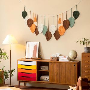 Nouveau Style nordique Jane Ins à la main coton corde tissé Photo tenture murale tapisseries bohème feuilles Design gland tenture murale - Product Image 4