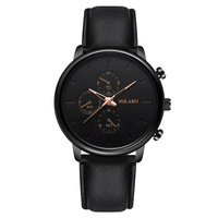 Montre à quartz pour homme tendance, design à trois aiguilles avec accent bleu, bracelet en cuir