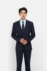 Оптовая продажа от фабрики OEM/ODM: Мужской деловой костюм (пиджак/блейзер) темно-синий, двубортный, из шерсти/шелка, приталенный крой - Product Image 3