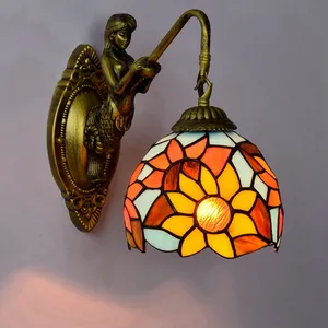 Lámpara de 15cm con cuentas de colores para pasillo, pantalla clásica de cristal antigua, venta al por mayor, estilo Tiffany, luz de pared de uvas