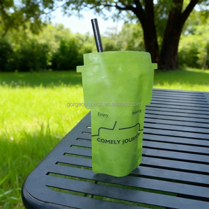 250ml 350ml 500ml Custom Printed Matte Surface Portable Lanyard Stand up Juice Drink Pouch <b>Bag</b> With Straw Hole - Product Image 6