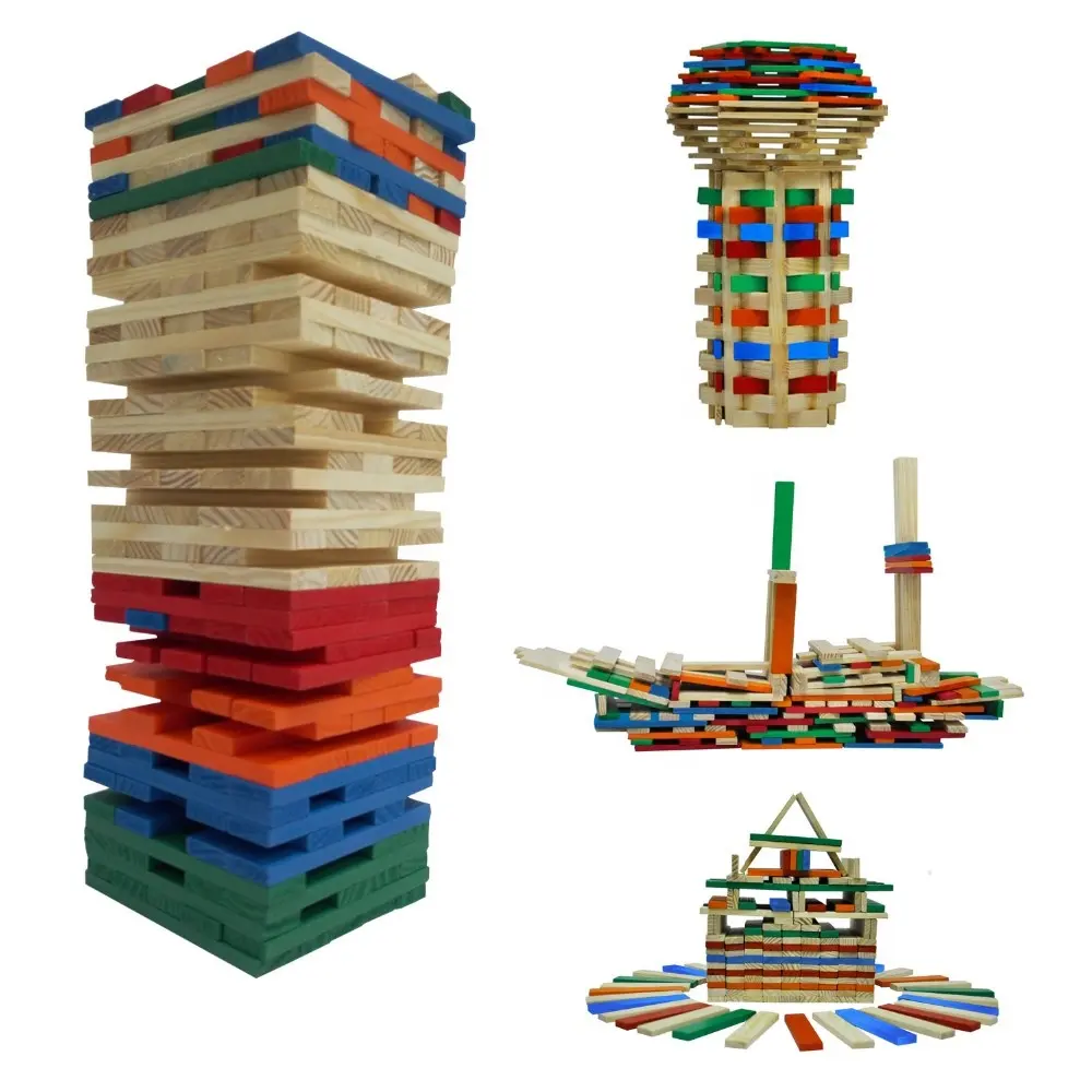 Jeu de pelouse éducatif en plein air géant Tumbling Block Tumble Tower en bois 200pcs Jouets en bois Color Box Wood Unisex 20 1000 Sets 3 +