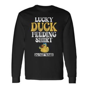 Maglietta Lucky Duck Feeding a maniche lunghe, t-shirt unisex per adulti, taglia media, nera - Product Image 1