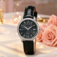 Montre-bracelet analogique simple pour homme et femme, en acier inoxydable, bracelet en cuir véritable, mouvement à quartz, idéale pour les couples, vente en gros