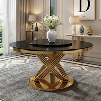 Table de mariage moderne en acier inoxydable avec plateau en marbre doré de la marque Martina, mobilier d'hôtel durable, salle à manger, salon, événement